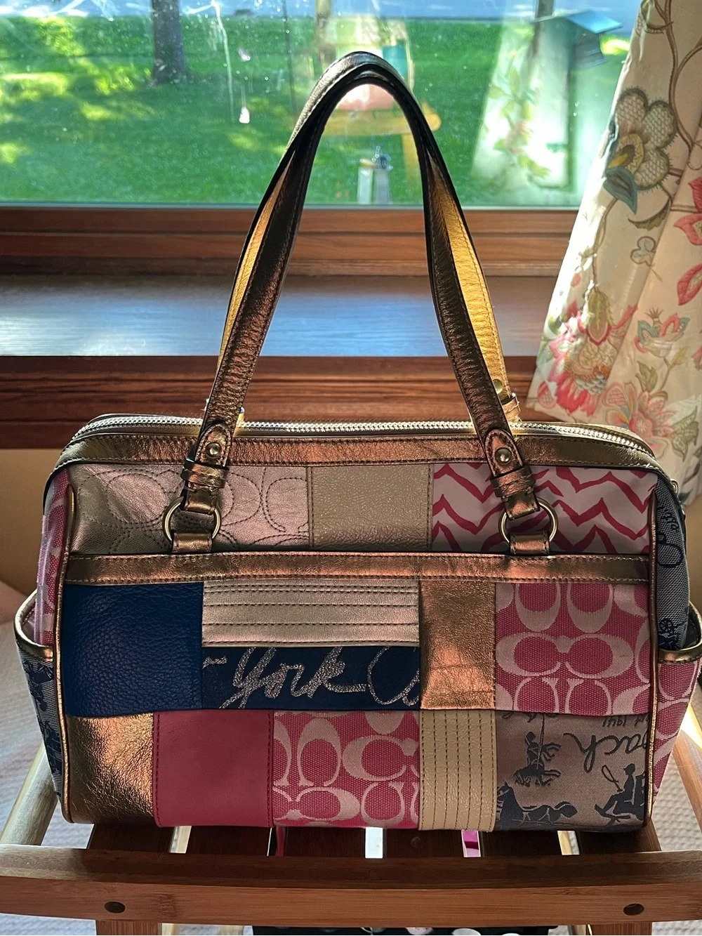 2011 COACH PINK & Gold HAMPTON PATCHWORK SATCHEL D1171-F17164: Lovely Condition!